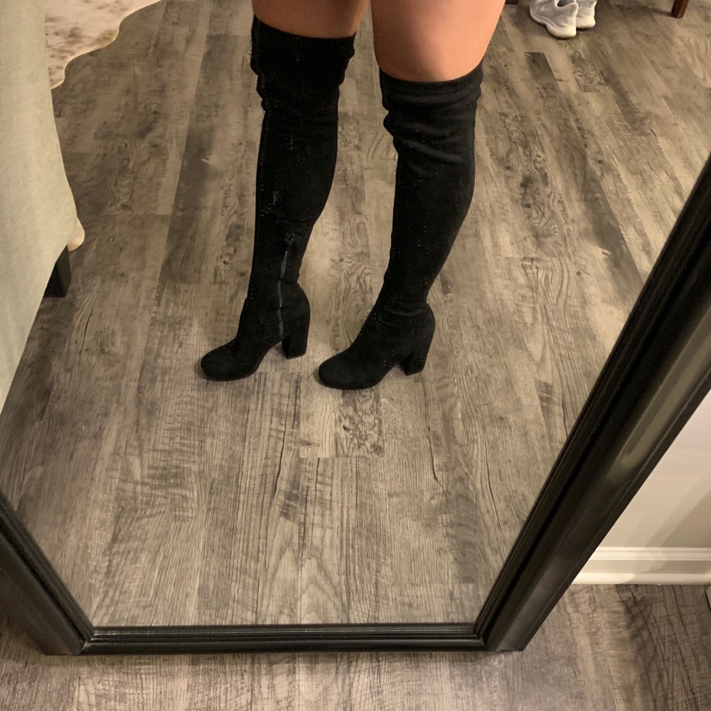 Black over the knee thigh high faux suede boot